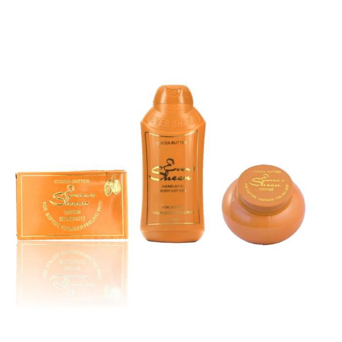 Ever Sheen Cocoa Butter Gamme Complèt – Lotion 500 ml, Crème 250 ml, Savon 200g