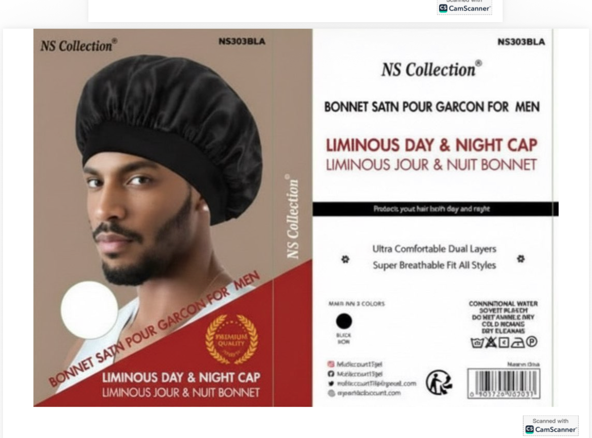 NS Collection Bonnet Satin Pour Garcon FOr Men  # NS303BLA
