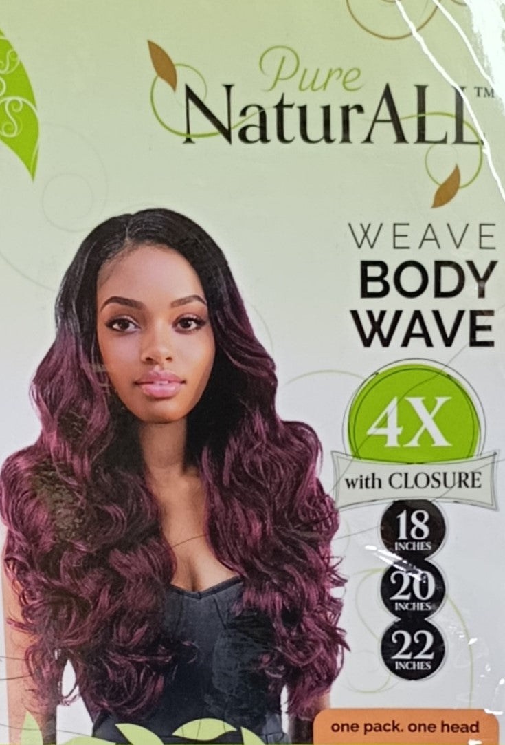 Pure NaturALL 4X Body Wave Weave with Closure 18” 20” 22” - Synthetic Hair Bundle