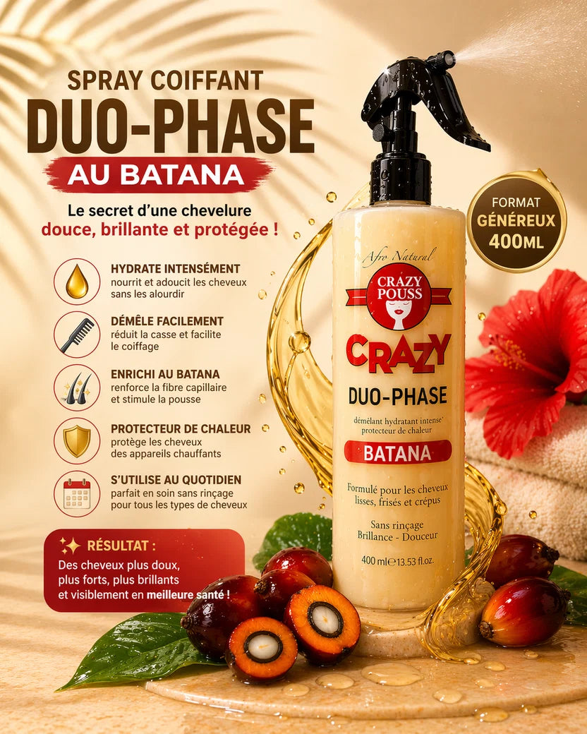 Spray Coiffant DUO-PHASE au BATANA 400ml - CRAZY POUSS