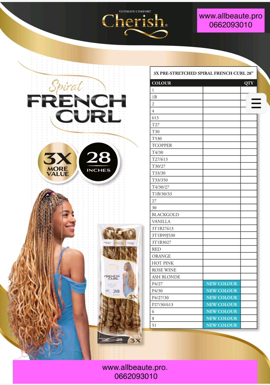Crochet Braid Semi Naturel Spiral French Curl 28" 3X Cherish
