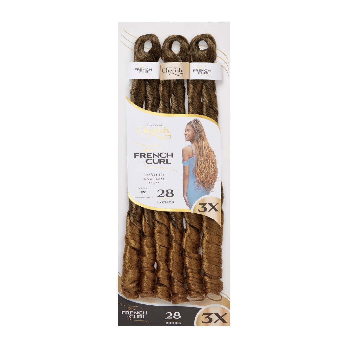 Crochet Braid Semi Naturel Spiral French Curl 28" 3X Cherish