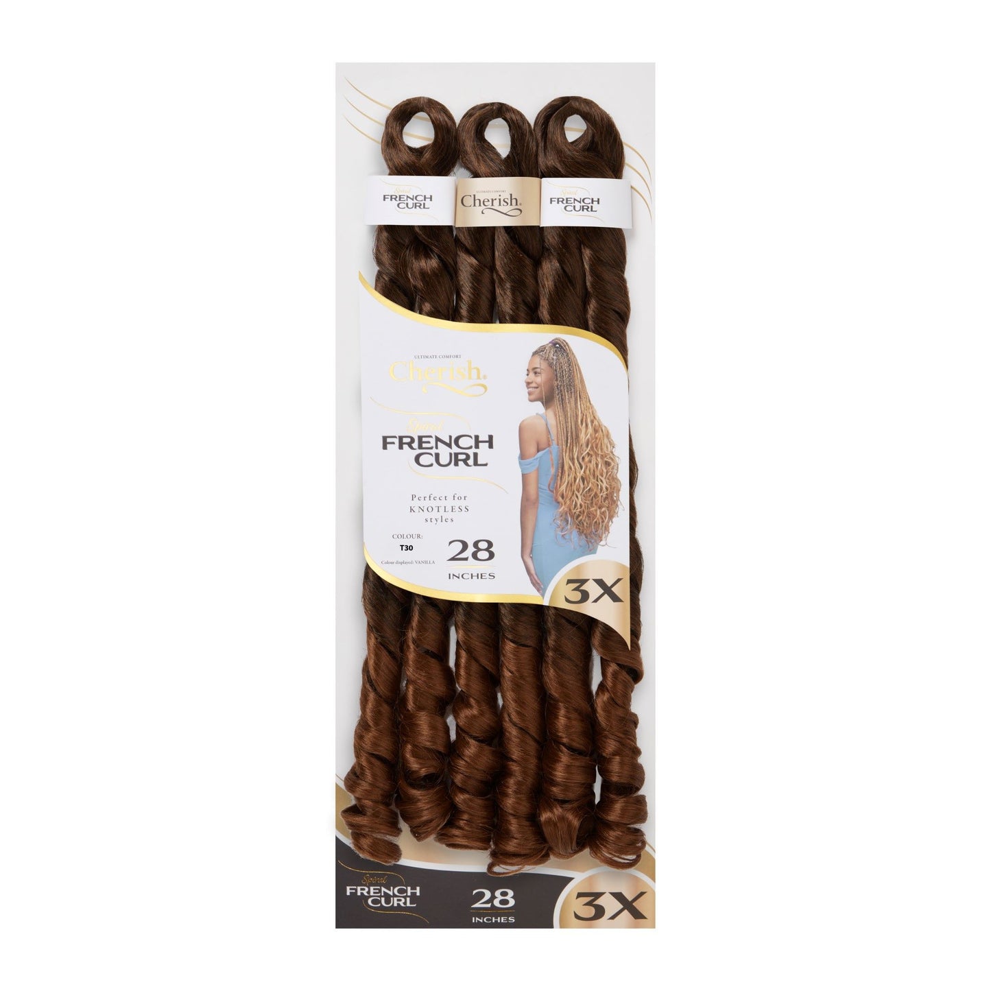 Crochet Braid Semi Naturel Spiral French Curl 28" 3X Cherish